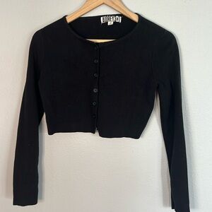 5/$20 Audrey 3+1 Cropped Black Button Up Sweater Medium